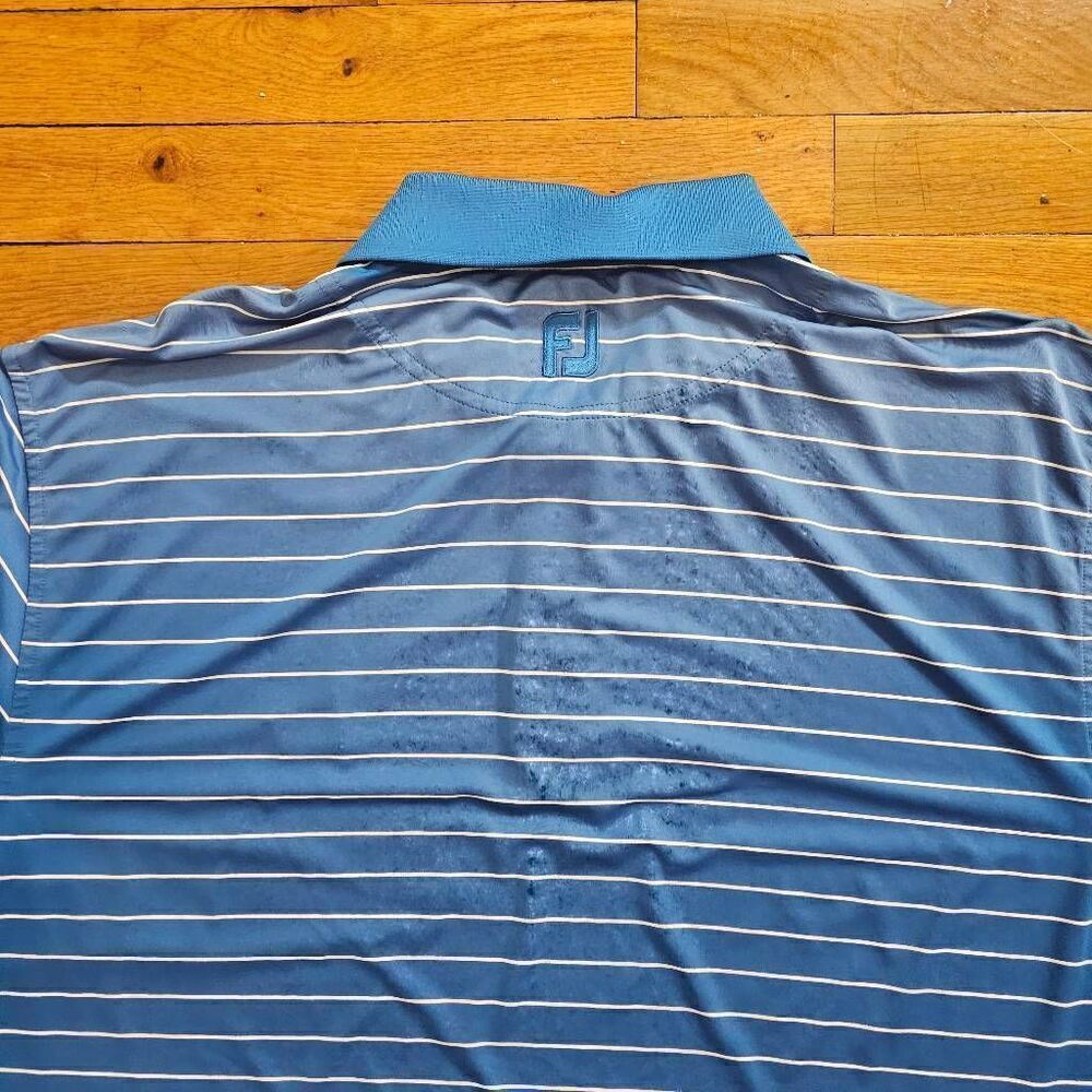 FootJoy Mens Large Blue Striped Stretch Golf Polo Shirt - Picture 4 of 7